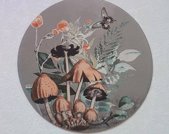 Botanical Mushroom Mouse Pad, Floral Butterfly Design
