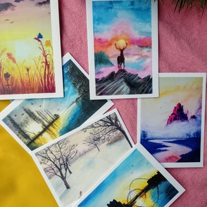 Tarjetas de felicitación de bellas artes: juego de 5, ecológicas, con sobres