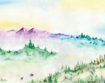 Emergente desconocido. Impresión de bellas artes de acuarela original. Unframed.