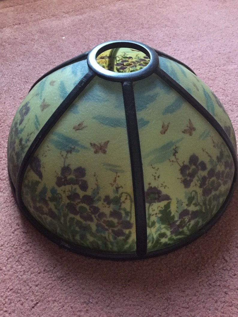 Antique Reverse Painted Lamp With Hand Painted Floral Panels. Tiffany