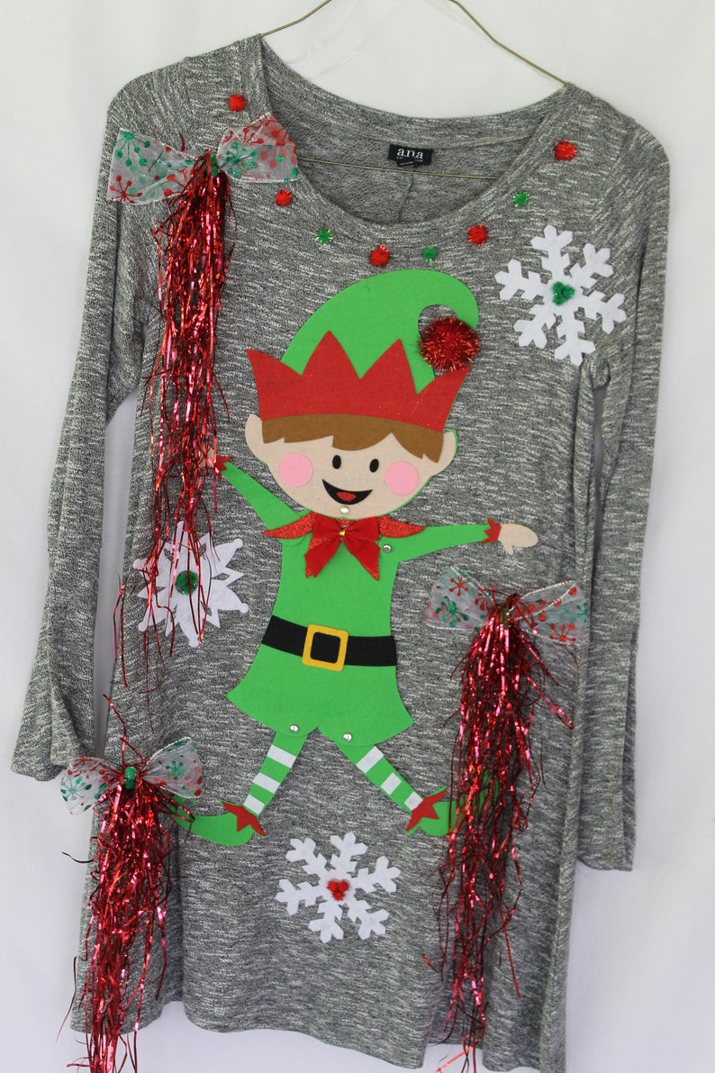 Ugly Tacky Christmas Sweater Dress Size M Elf NWT Womens
