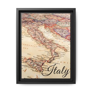 9 x 12 inch vintage kaart van Italië, mat canvas, ingelijst (meerkleurig)