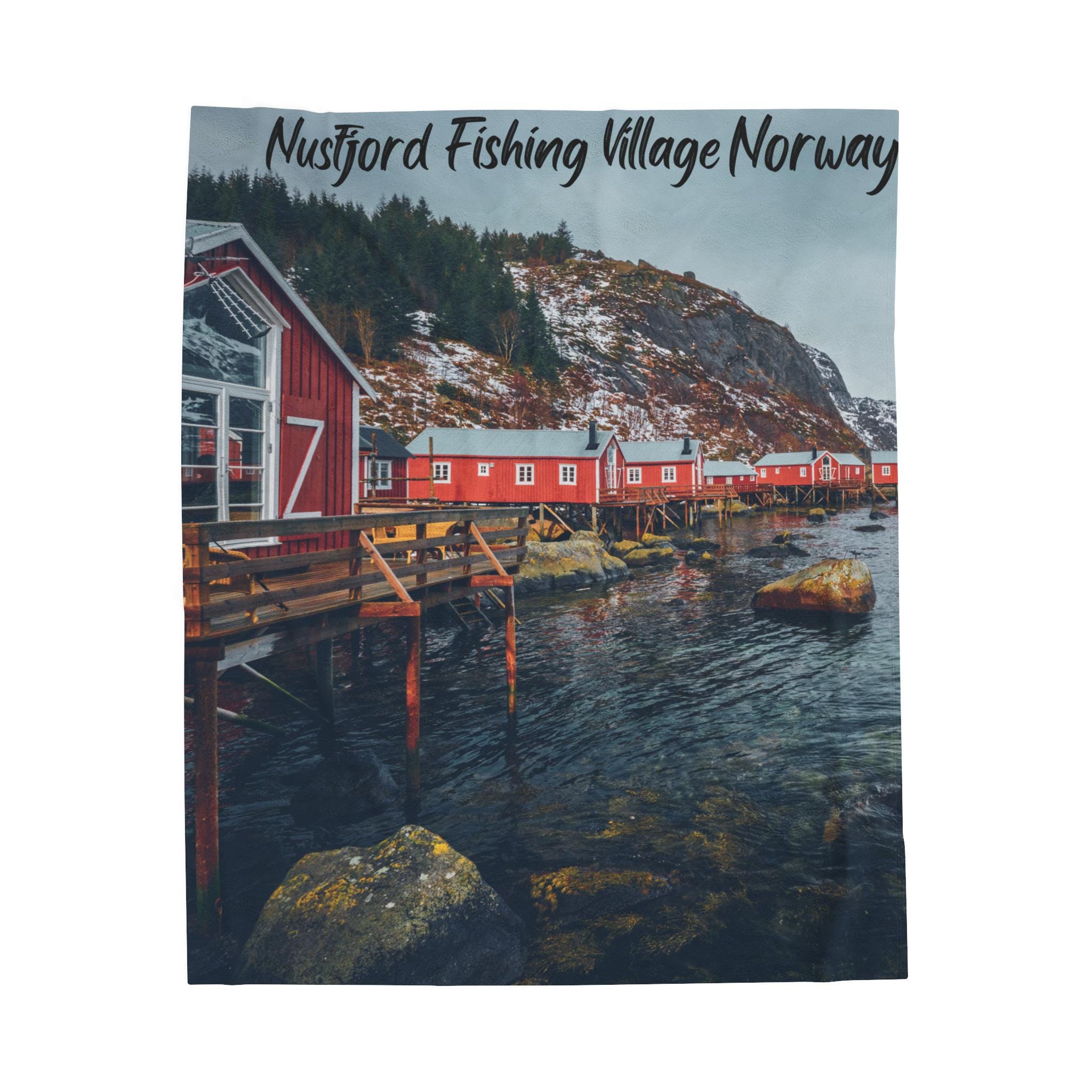 50"x60" Nusfjord Fishing Village Norway Velveteen Plush Blanket
