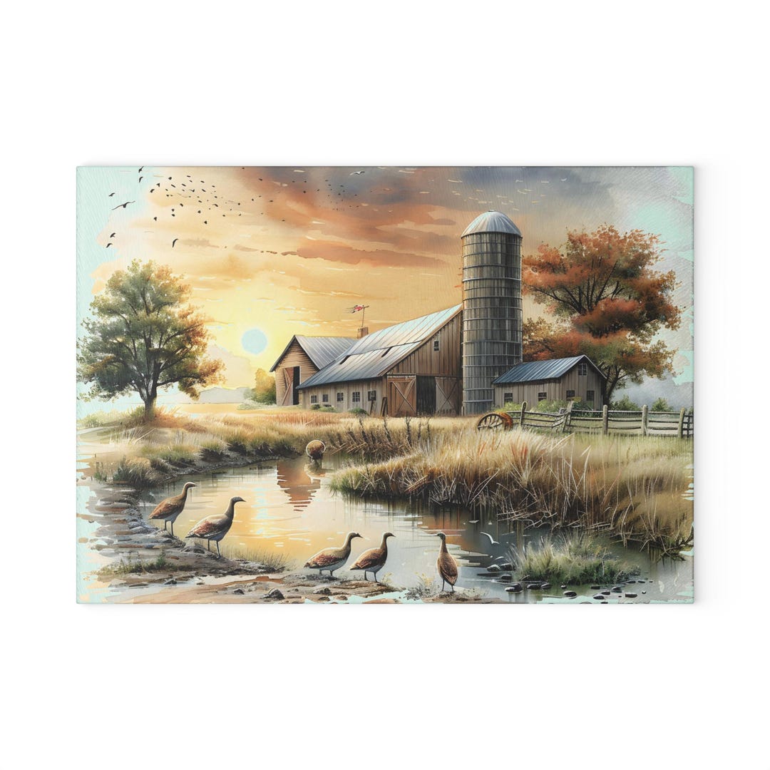 8"x11" Farm Pond Geese Glass Cutting Board - Etsy