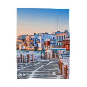 60x80 Mykonos Greece Velveteen Plush Blanket