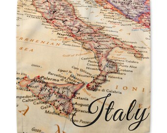 Vintage Italy map Cotton Twill Napkin | travel map kitchen linen