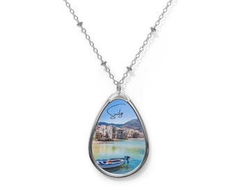 Sicily Italy Seaside Oval Necklace