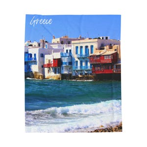 50x60 Mykonos Greece Velveteen Plush Blanket
