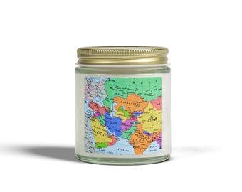 Geographic Scented Candle, World Map Candle Decor, Unique Gift for Travel Lovers, Home Fragrance, Stress Relief