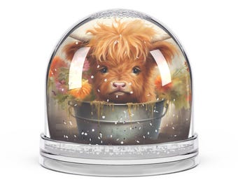 Highland Calf Snow Globe | Glass Dome Keepsake, Cute Farm Animal Decor