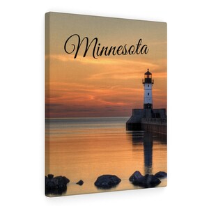 16”x20” Minnesota Lighthouse Sunset Canvas Gallery Wrap