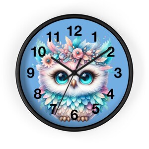 Reloj de pared de búho caprichoso de 25 cm, bonito reloj decorativo, arte de pared para habitación infantil, regalo para amantes de los animales, decoración de habitación infantil, reloj inspirado en la naturaleza