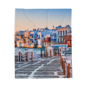 50x60 Mykonos Greece Velveteen Plush Blanket
