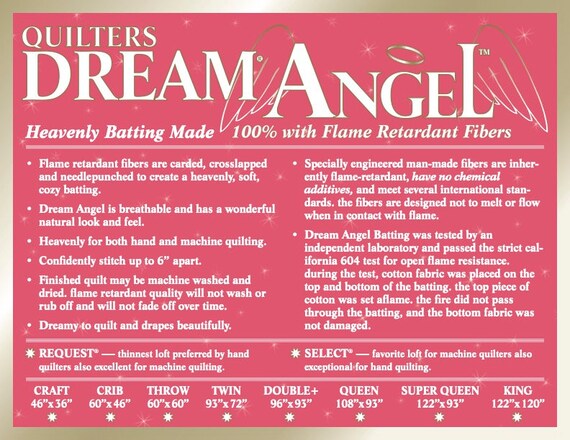 Crib Size Quilters Dream Angel Batting Select Loft Approximately 60 X 46 Etsy