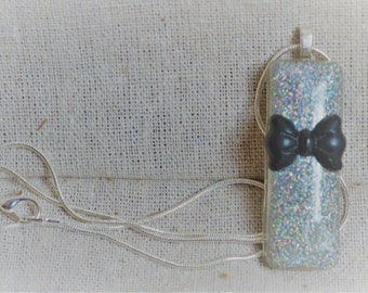 Holographic Bow-Tie Necklace, Resin Pendant