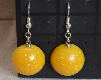 Vibrant Shimmery Yellow Resin Drop Earrings, Resin Jewelry