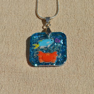 Ocean Life, Crab and Fish Necklace, Resin Jewelry