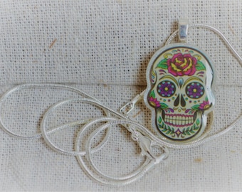 Sugar Skull Resin Pendant, Resin Necklace, Jewelry