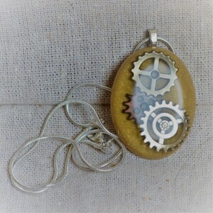 Steampunk Gold Gears Necklace, Resin Jewelry