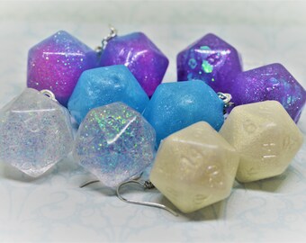 Custom D20 Dice Earrings, Resin Jewelry