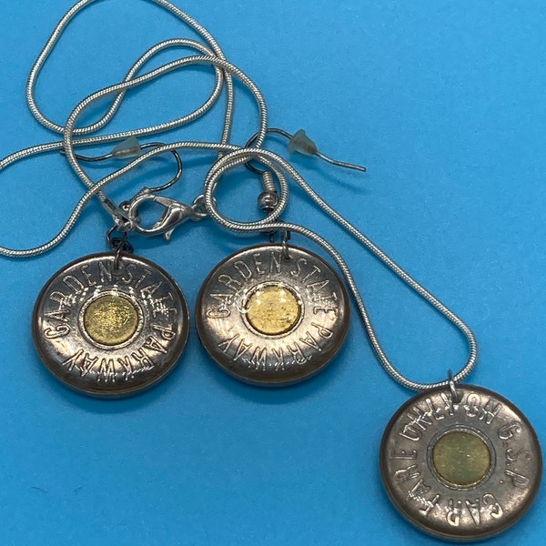 NJ Garden State Parkway Token Necklace and Earrings