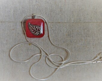 Small Red Leaf Necklace, Resin Jewelry