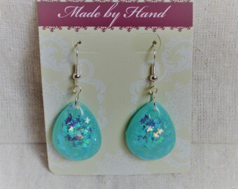 Translucent Blue with Stars Drop Earrings, Resin Earrings