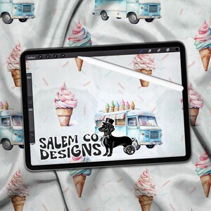 Vintage Ice Cream Truck seamless pattern