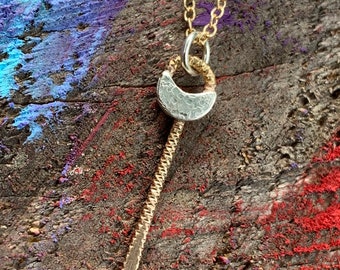 Moon Key Necklace, Moon, Necklace, Gold Necklace, Silver, Mixed Metal Necklace, Jewelry, Pendant