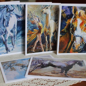 Cartes de voeux cheval, cartes d'art 5x7" peinture de réalisme expressif Pack de 5