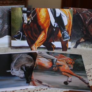 Horse greeting cards, art cards 5x7” riders series realism pack of 5