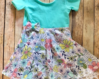 Spring wildflower twirly dress easter  toddler and girls circle skirt dress