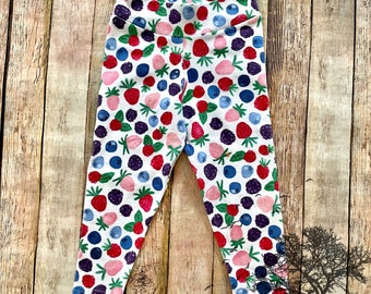 Berry sweet leggings- strawberry blueberry raspberry print baby toddler kids casual wear