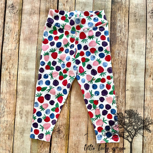 Berry sweet leggings- strawberry blueberry raspberry print baby toddler kids casual wear