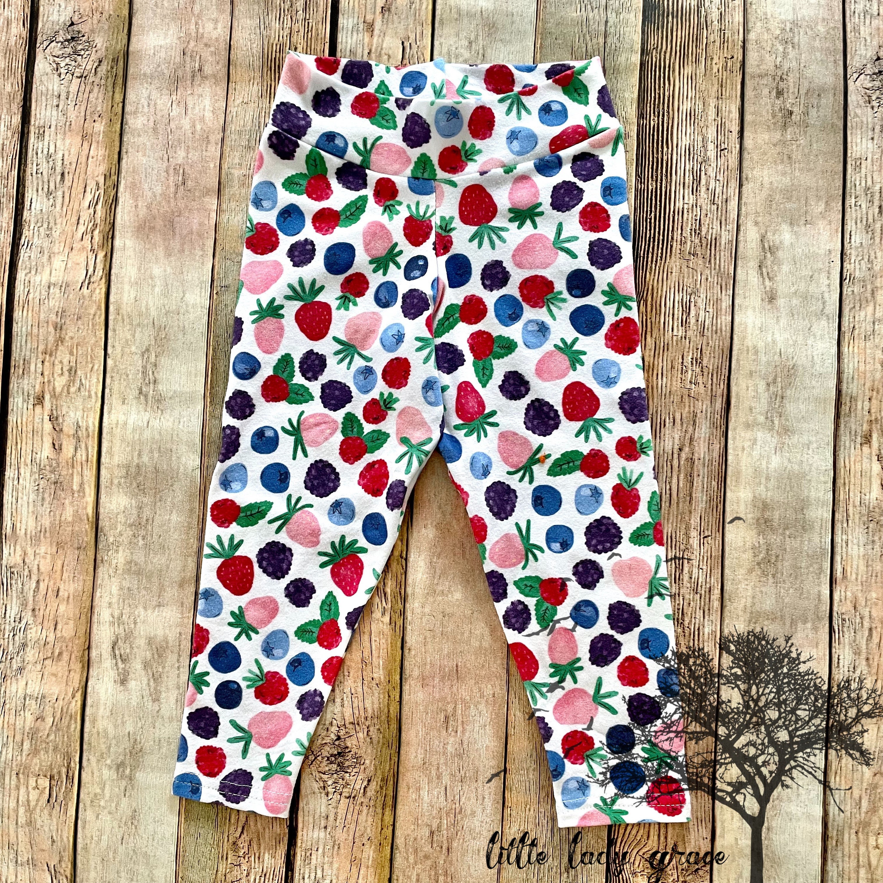Berry sweet leggings- strawberry blueberry raspberry print baby toddler kids casual wear