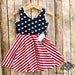 4th of July twirly dress red white and blue stars and stripes toddler and girls circle skirt dress 