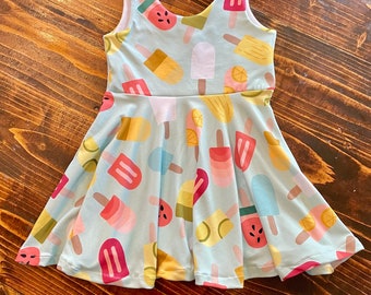 popsicle twirly dress baby, toddler and girls circle skirt dress, super soft double brushed poly spandex dress
