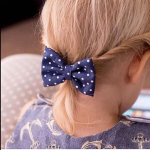 Navy white polka dot baby headband fabric bow newborn baby toddler kids adult headband hair bow elastic clip- nylon one-size fits all