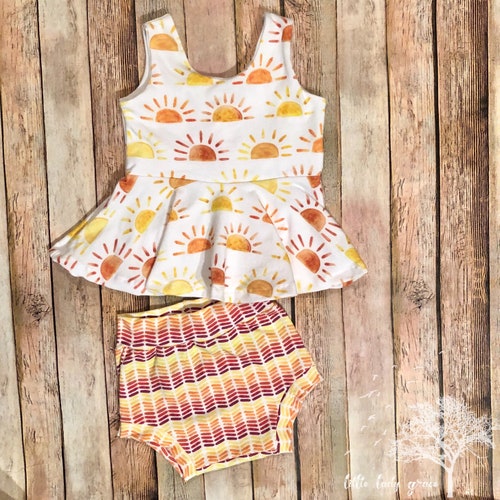 Sunshine Print Peplum Outfit Set You Are My Sunshine Baby Etsy