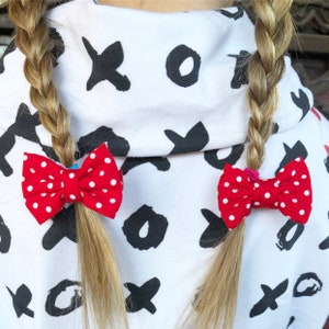 Red white polka dot Pigtail bows- set Valentine’s Day hair clips each 2&quot; long baby toddlers kids
