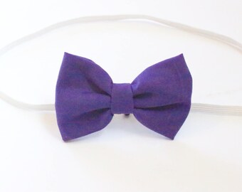 Bright Purple Cotton Baby Toddler Girl Hair Bow- headband on elastic bow hair clip