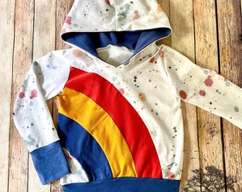 Rainbow hooded hoodie paint splatter sweat shirt pick the color handsewn girls boys outfit