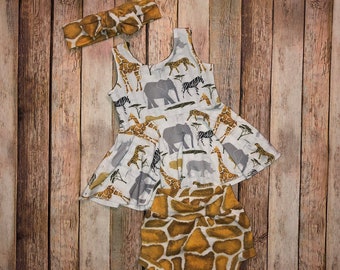 Zoo Safari animal giraffe print peplum outfit set