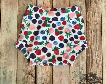 Mixed berry baby toddler bummies shorties bloomers baby shorts- strawberries blueberries blackberries compliant clothing summer outfit