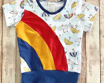 Rainbow umbrella shirt handsewn girls boys outfit