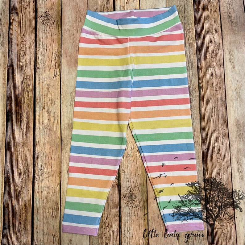 Rainbow stripe leggings muted rainbow st Patricks day baby toddler kids casual wear image 1