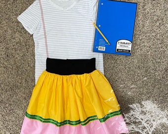 Back to school pencil skirt 1st day paper and pencil outfit set. Toddler and kids school supplies outfit