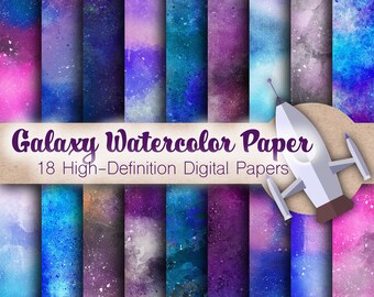 Galaxy Watercolor Paper - Paint Paper, Textured Papers, Watercolor Background, Watercolor Scrapbook, Watercolor Clip Art, Digital Papers