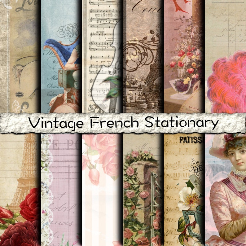 Vintage French Stationary Digital Stationary Papers Etsy