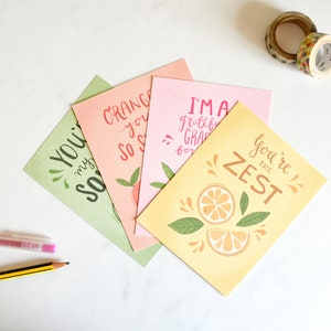 Cartões postais motivacionais alegres de Citrus | Conjunto de 4 cartões postais de 4,25” x 5,5”